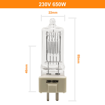 bulbo do projetor do teatro da lâmpada de quartzo do halogênio do bulbo de halogênio GY9.5 da luz da fase 16250lm 650W 230V